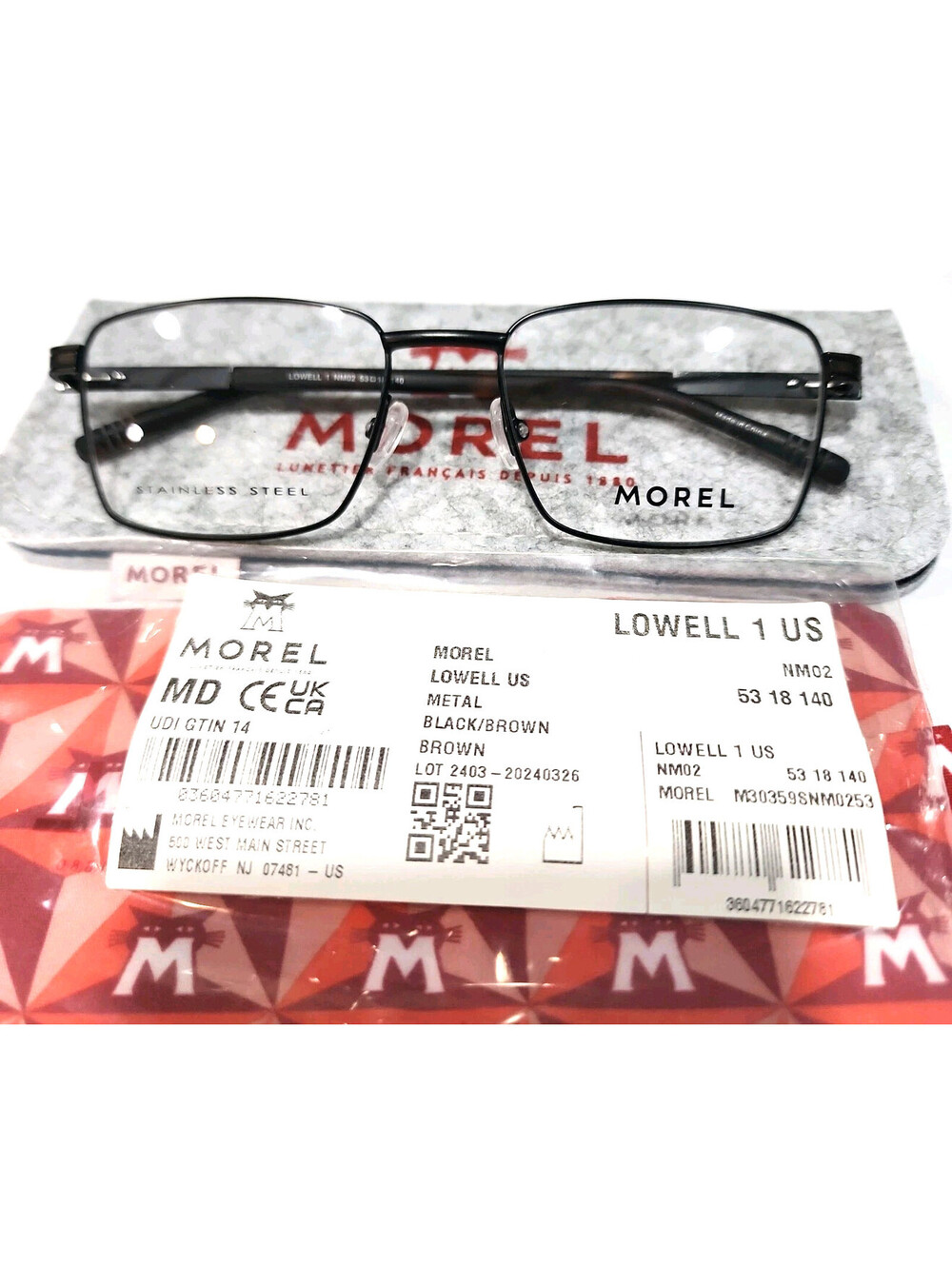 Morel Lowell 1 US Noir Black Brown Tortoise Square Eyeglasses 53-18 140 New